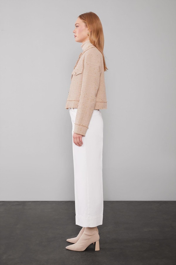 LevidorOPTİK BEYAZ Katlı Paçalı Wideleg Pantolon