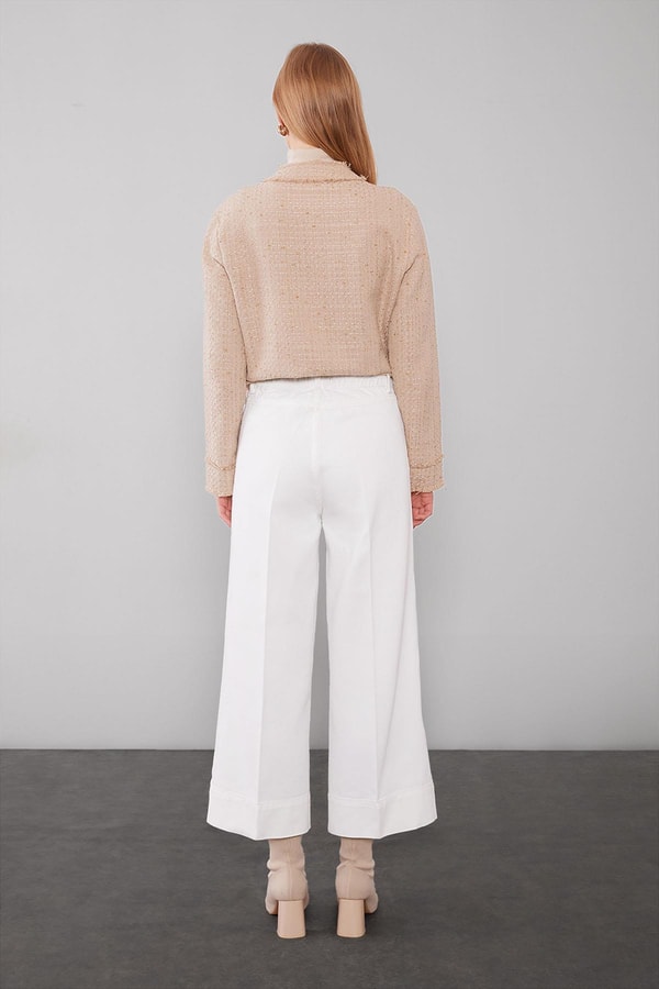 LevidorOPTİK BEYAZ Katlı Paçalı Wideleg Pantolon