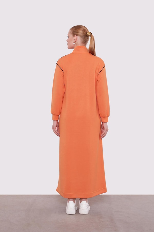 LevidorOranj Çizgi Cep Detaylı Elbise