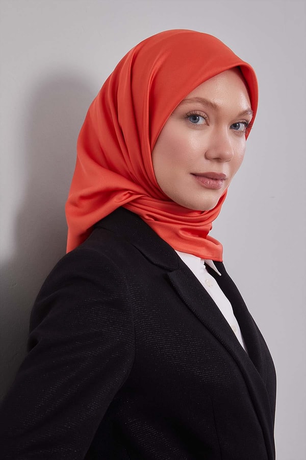 LevidorOranj Düz Renk Trend Twill Eşarp