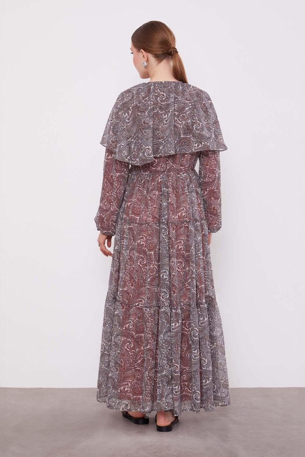 LevidorOranj Etnik Desenli Şifon Elbise