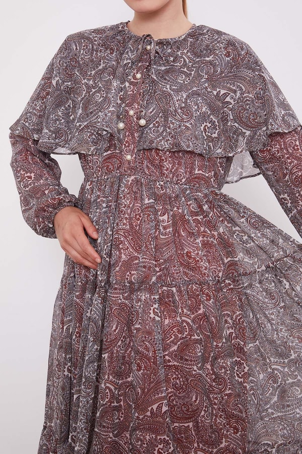 LevidorOranj Etnik Desenli Şifon Elbise