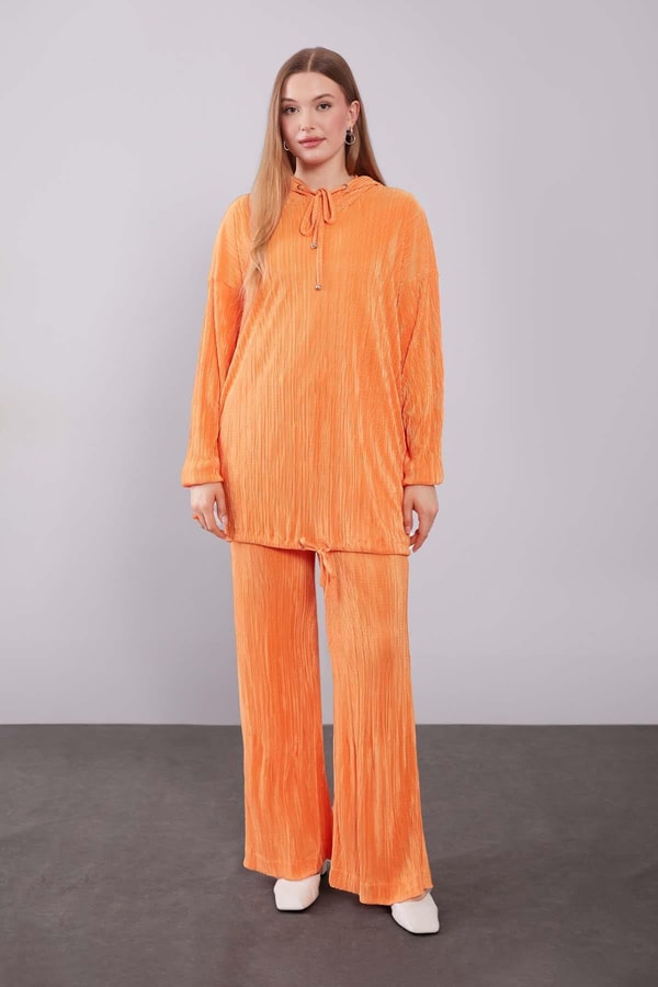 LevidorOranj Kapüşonlu Bağcık Detaylı İkili Takım