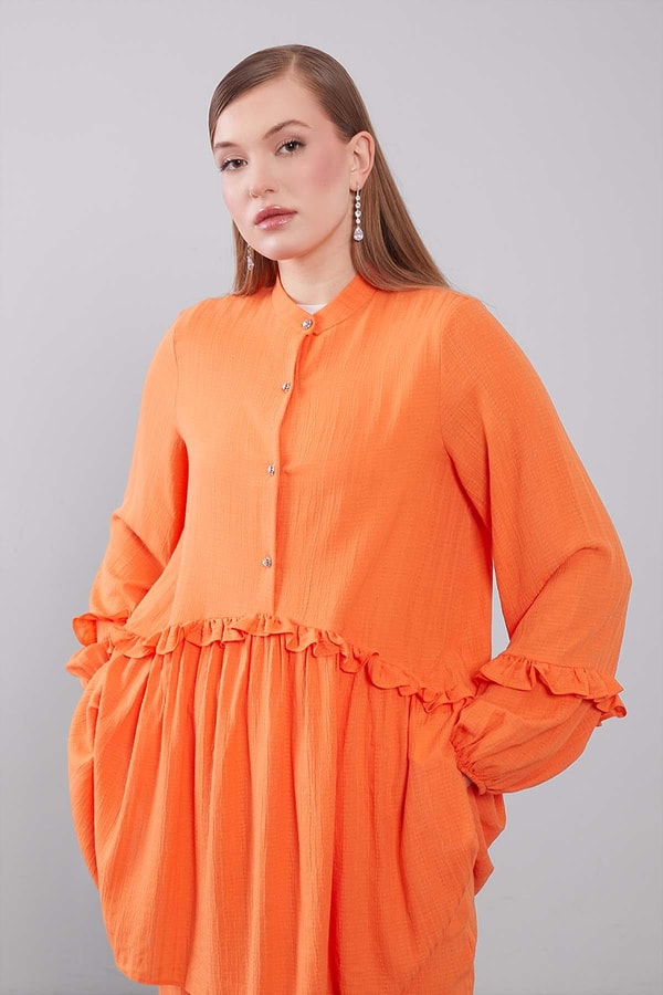 LevidorOranj Yarım Patlı Fırfır Detaylı İkili Takım