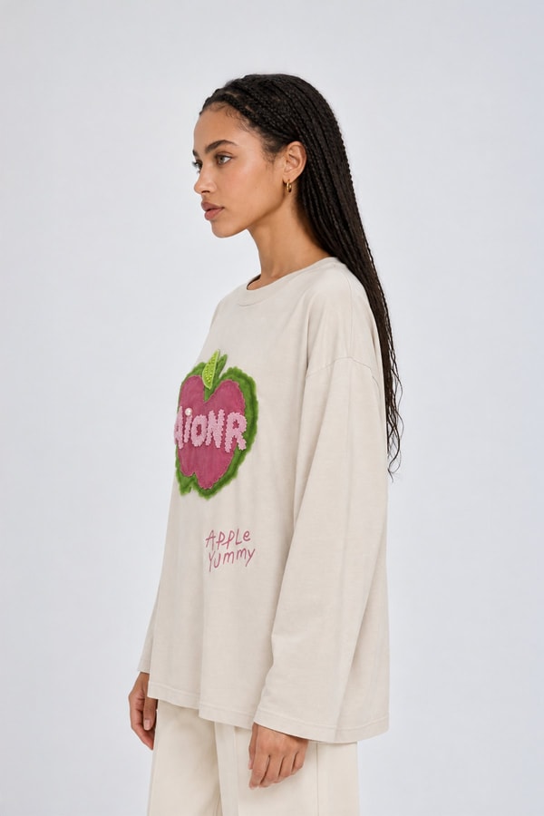 LevidorPamuklu Yazı Detaylı Sweatshirt Bej
