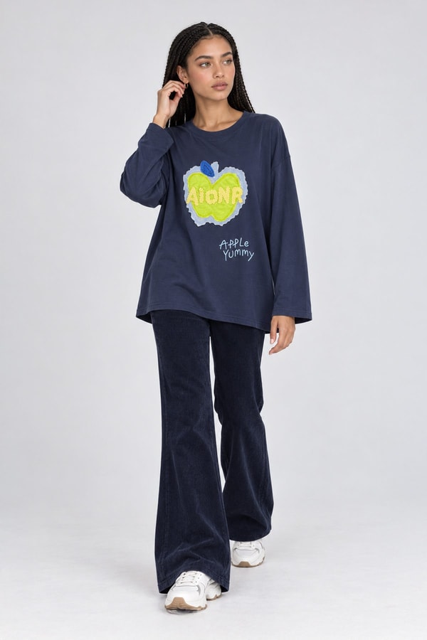 LevidorPamuklu Yazı Detaylı Sweatshirt İndigo