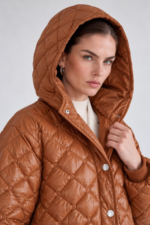LevidorParlak Kapitone Çıtçıtlı Mont Kahve