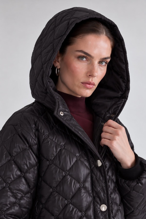 LevidorParlak Kapitone Çıtçıtlı Mont Siyah