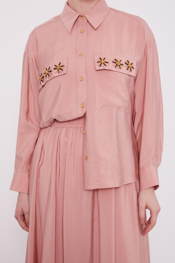 LevidorPembe Cep Boncuk Papatya Detaylı Etek Takım