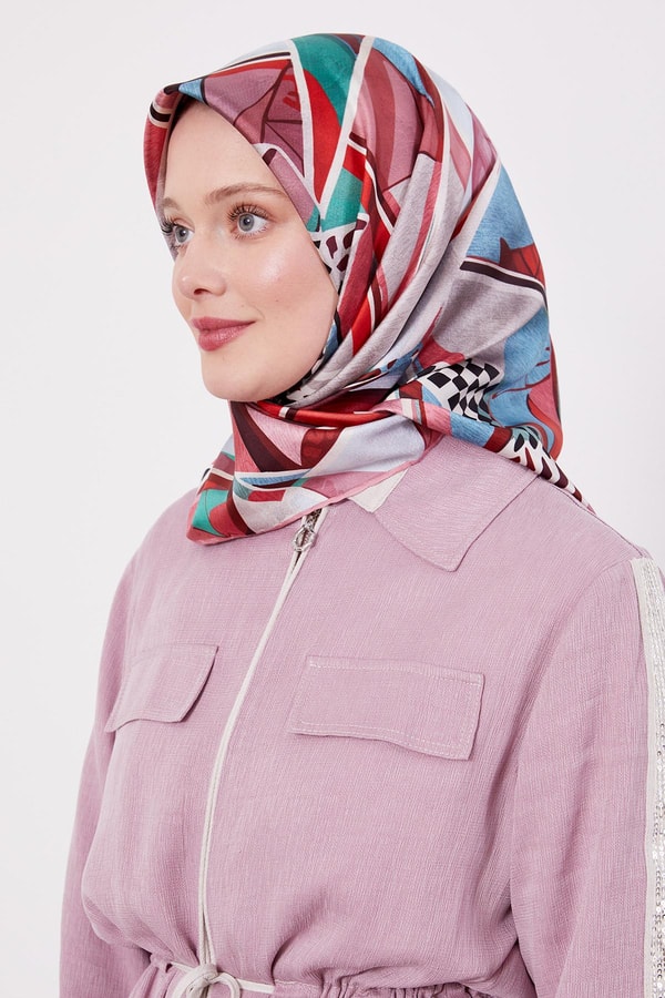 LevidorPembe Dama Desen Twill İpek Eşarp