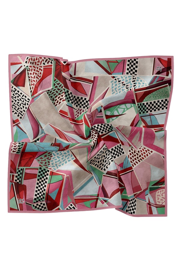 LevidorPembe Dama Desen Twill İpek Eşarp