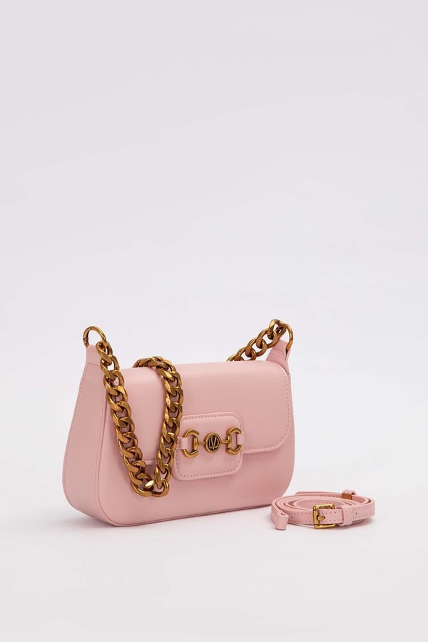 LevidorPembe Geniş Zincir Aksesuarlı Omuz Çantası