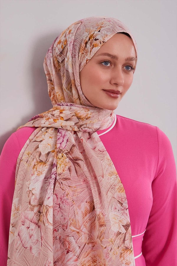 LevidorPembe Güllü Desen Pamuk Şal