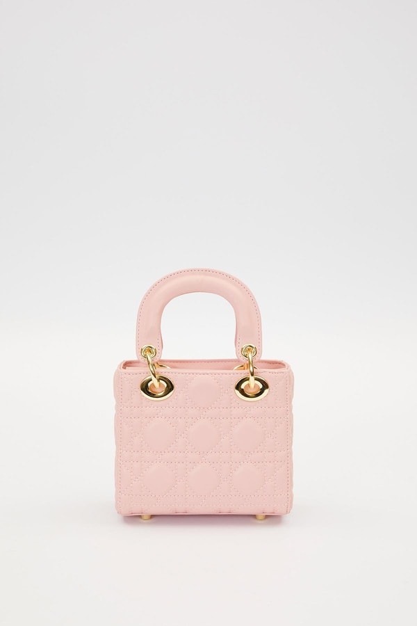 LevidorPembe Kare Gold Zincir Detaylı El Çantası