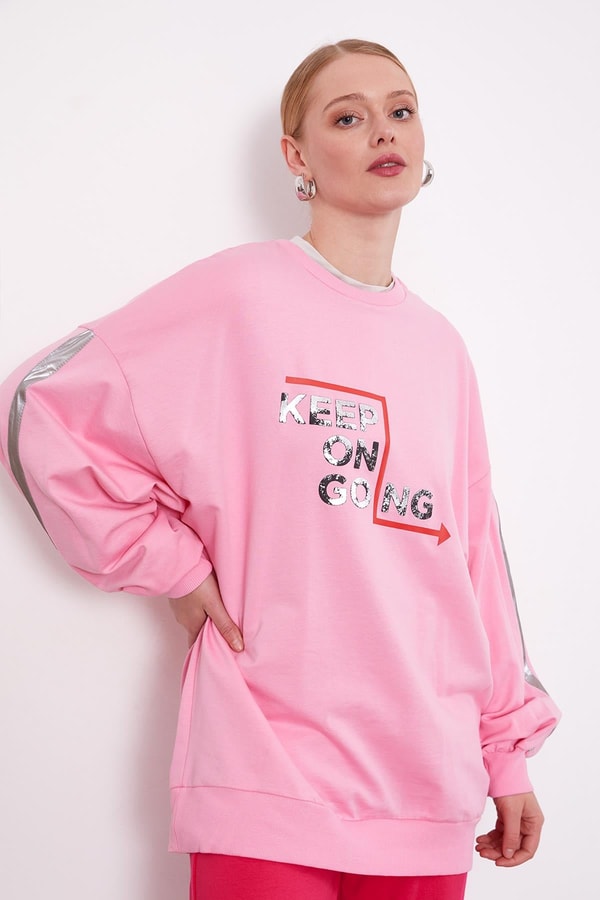 LevidorPembe Kolu Şerit Detaylı Sweat