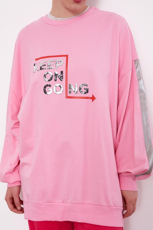 LevidorPembe Kolu Şerit Detaylı Sweat