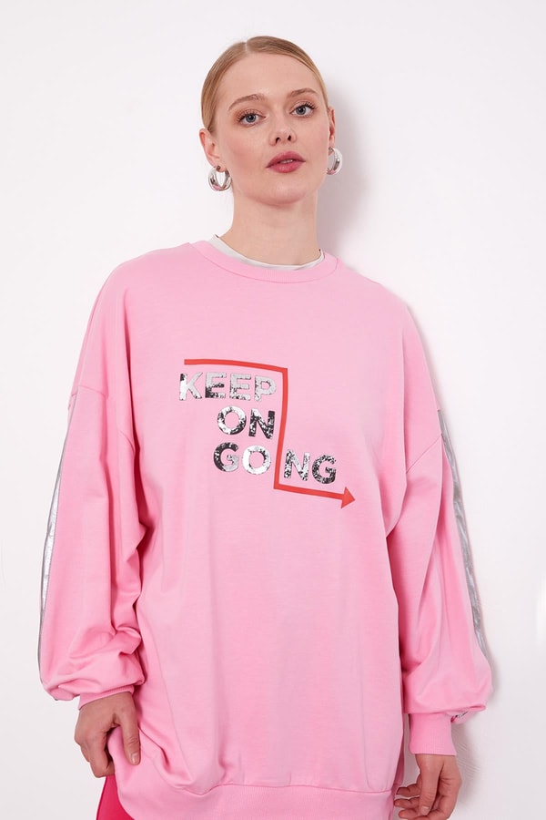 LevidorPembe Kolu Şerit Detaylı Sweat
