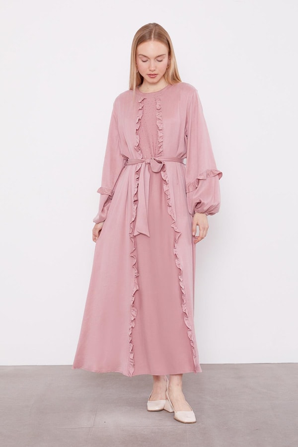 LevidorPembe Kuşak Detaylı Cupra Elbise