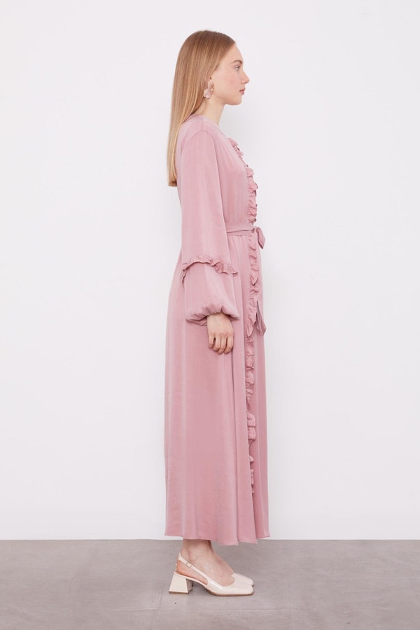 LevidorPembe Kuşak Detaylı Cupra Elbise