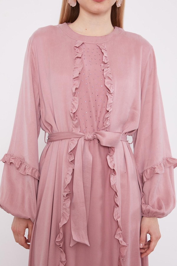 LevidorPembe Kuşak Detaylı Cupra Elbise