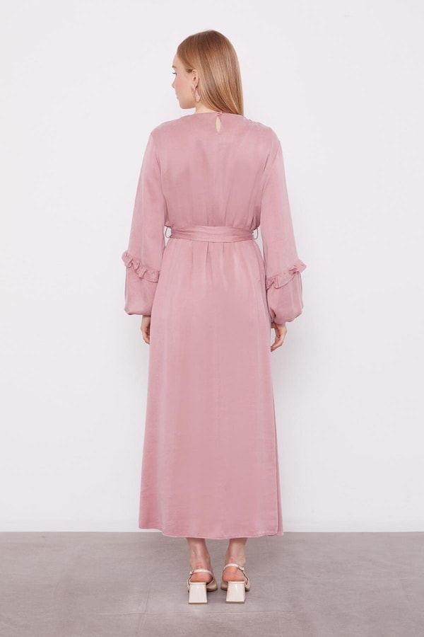LevidorPembe Kuşak Detaylı Cupra Elbise