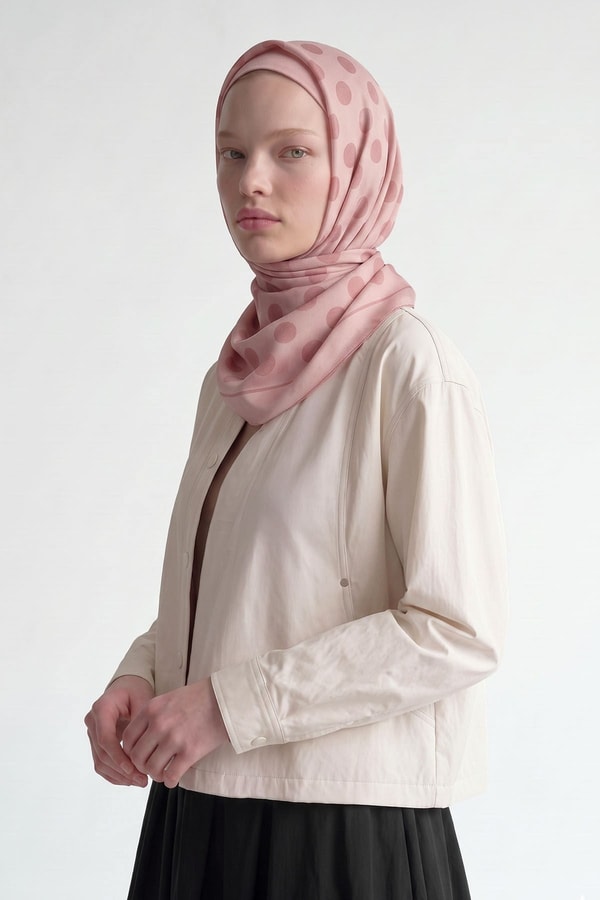 LevidorPembe Puantiyeli Twill İpek Eşarp