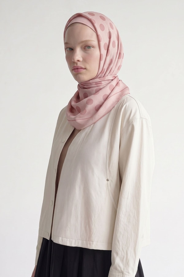 LevidorPembe Puantiyeli Twill İpek Eşarp