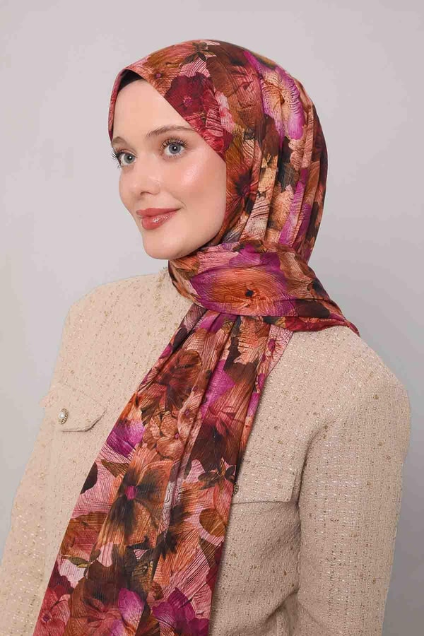 LevidorPembe Varak Desen Pamuk Şal