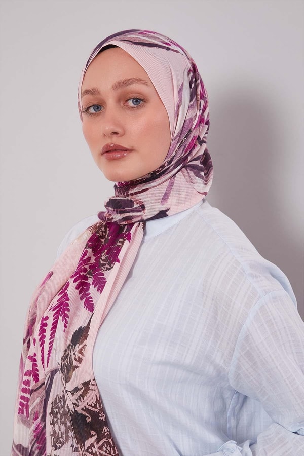 LevidorPembe Yaprak Desen Pamuk Şal