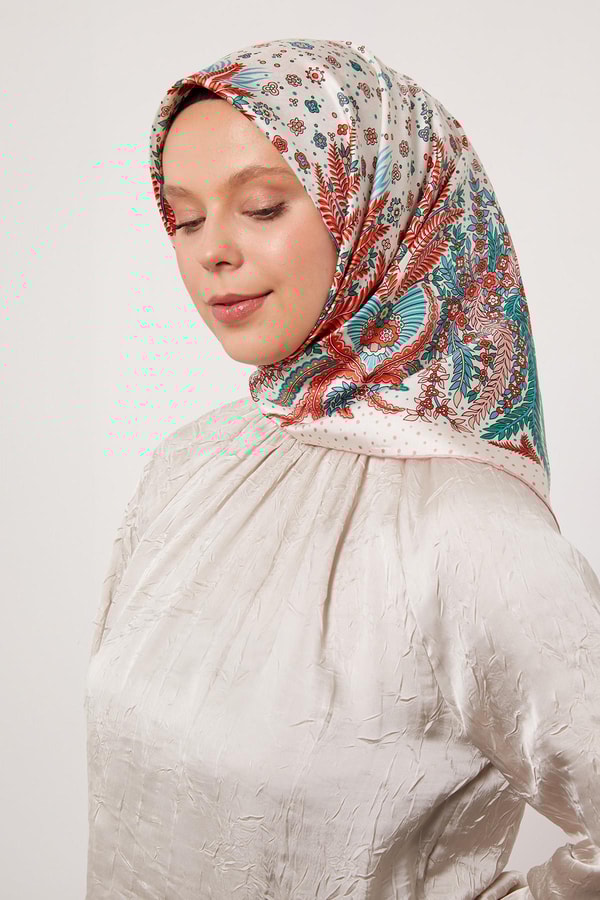 LevidorPembe Yaprak  Desen Twill İpek Eşarp