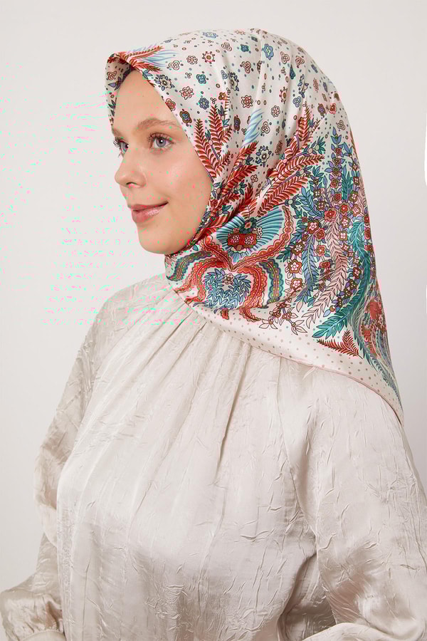 LevidorPembe Yaprak  Desen Twill İpek Eşarp