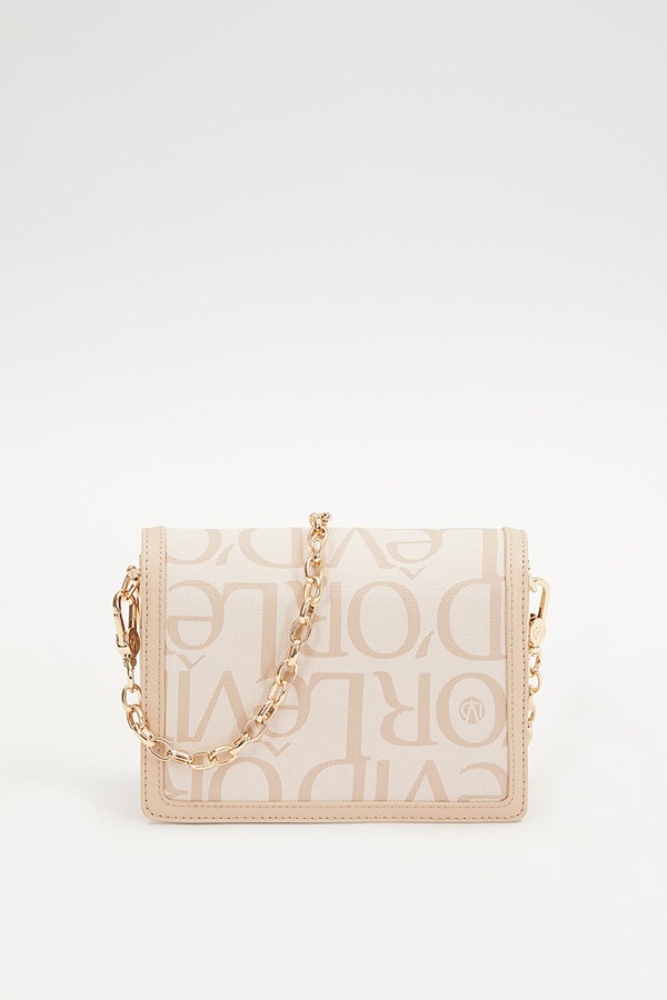 LevidorPembe Yazı Baskılı Zincir Detay Omuz Çantası