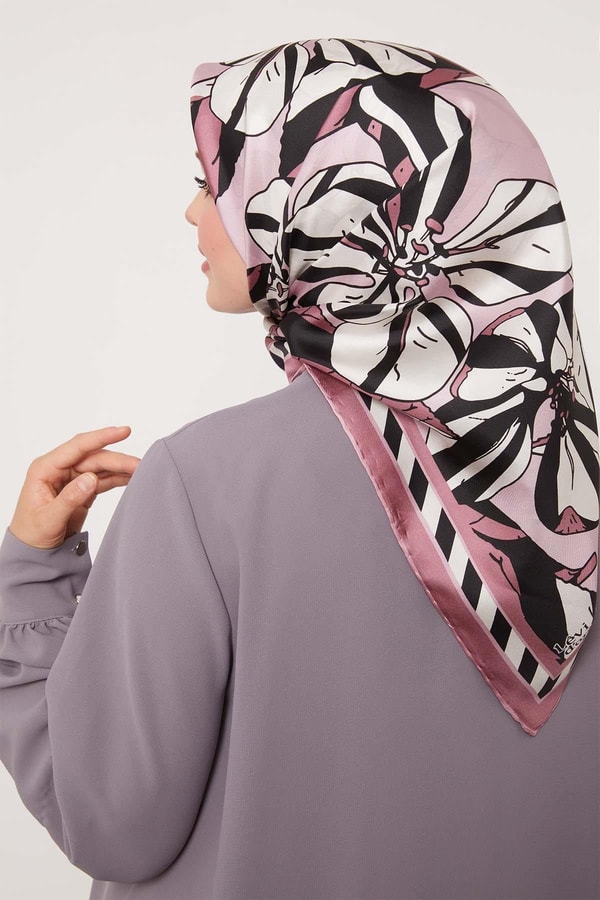 LevidorPembe Zambak Desen Twill İpek Eşarp