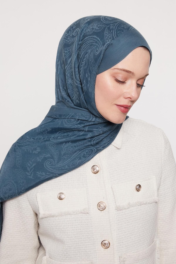 LevidorPetrol Mavi Hint Desen Grazia Şal