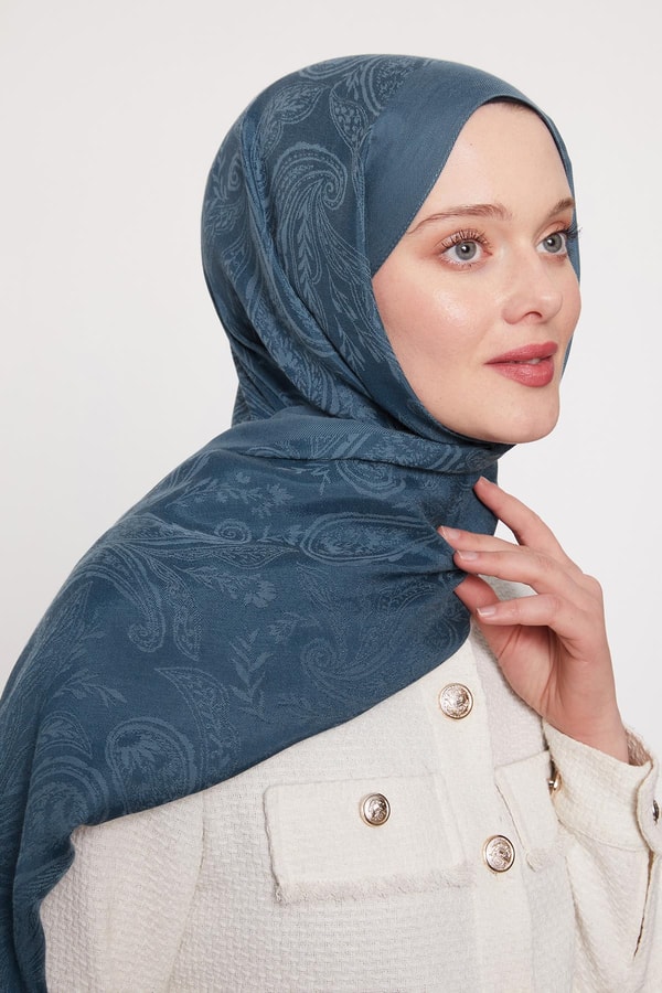 LevidorPetrol Mavi Hint Desen Grazia Şal