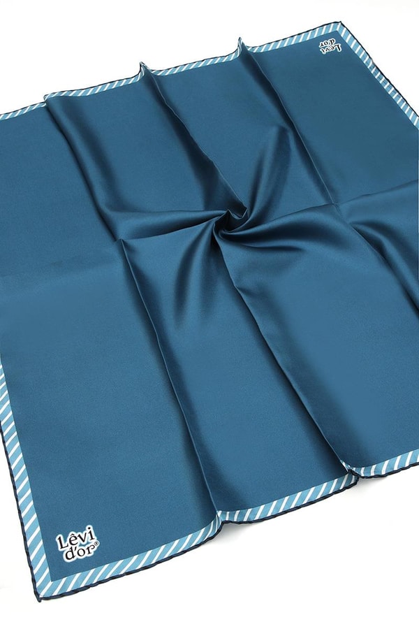 LevidorPetrol Mavisi Twill Saf İpek Eşarp