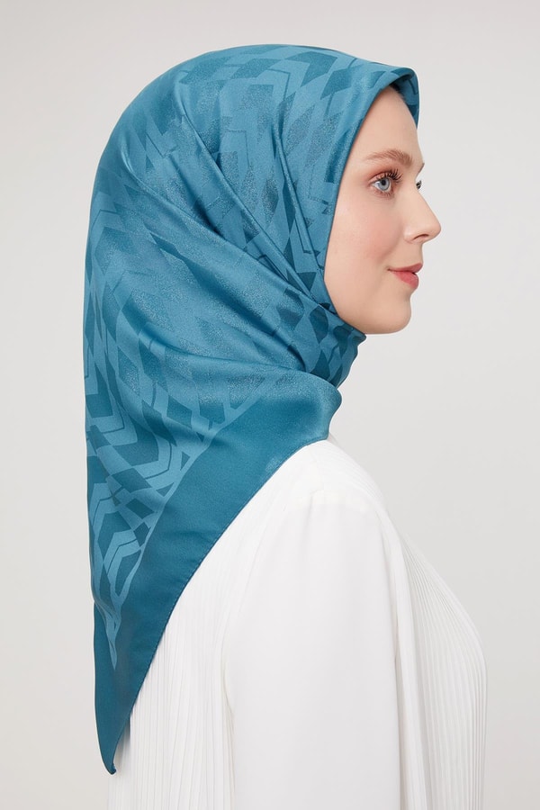 LevidorPetrol Yeşili Baklava Desen Kristal Jakar Eşarp