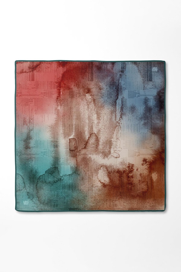 LevidorPetrol Yeşili Desenli Twill İpek Eşarp