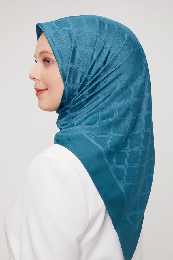 LevidorPetrol Yeşili Geometrik Kristal Jakar Eşarp