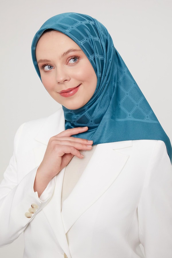 LevidorPetrol Yeşili Geometrik Kristal Jakar Eşarp