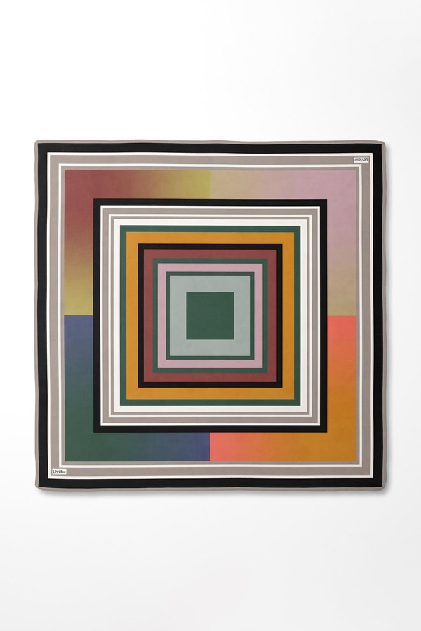 LevidorPetrol Yeşili Kare Desen Twill İpek Eşarp