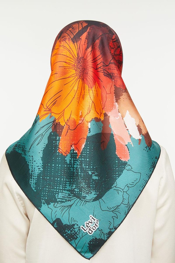 LevidorPetrol Yeşili Twill Saf İpek Eşarp