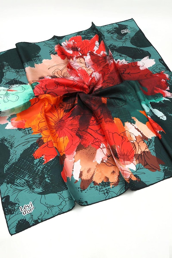 LevidorPetrol Yeşili Twill Saf İpek Eşarp