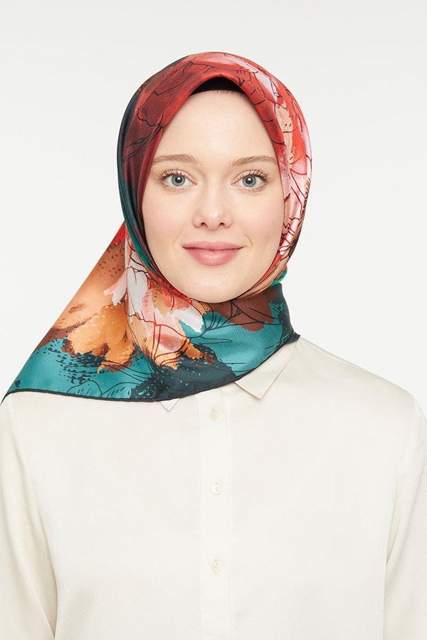 LevidorPetrol Yeşili Twill Saf İpek Eşarp