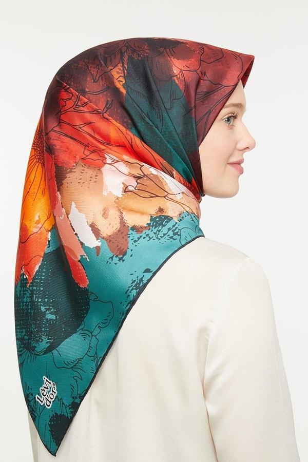 LevidorPetrol Yeşili Twill Saf İpek Eşarp