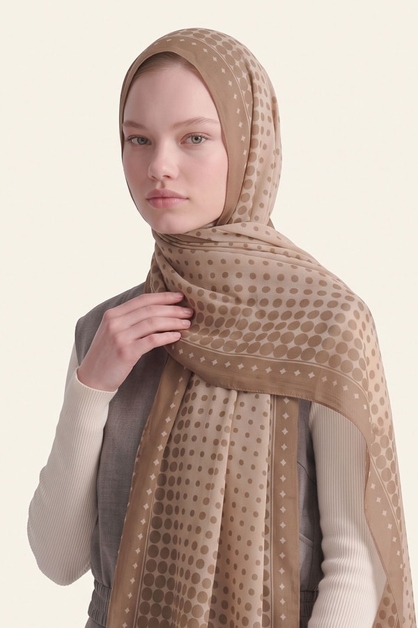 LevidorPuantiye Desenli Royal Şal Camel