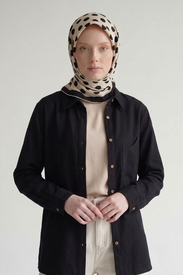 LevidorPuantiyeli Twill İpek Eşarp Ekru