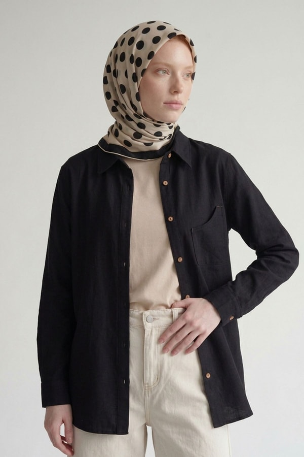 LevidorPuantiyeli Twill İpek Eşarp Ekru