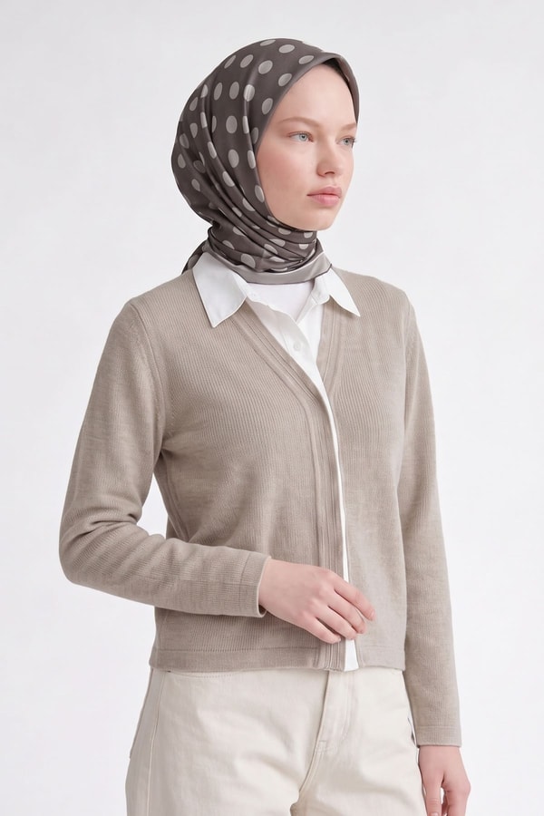 LevidorPuantiyeli Twill İpek Eşarp Gri