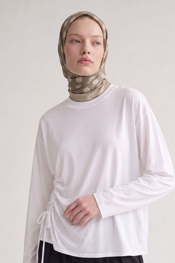 LevidorPuantiyeli Twill İpek Eşarp Haki